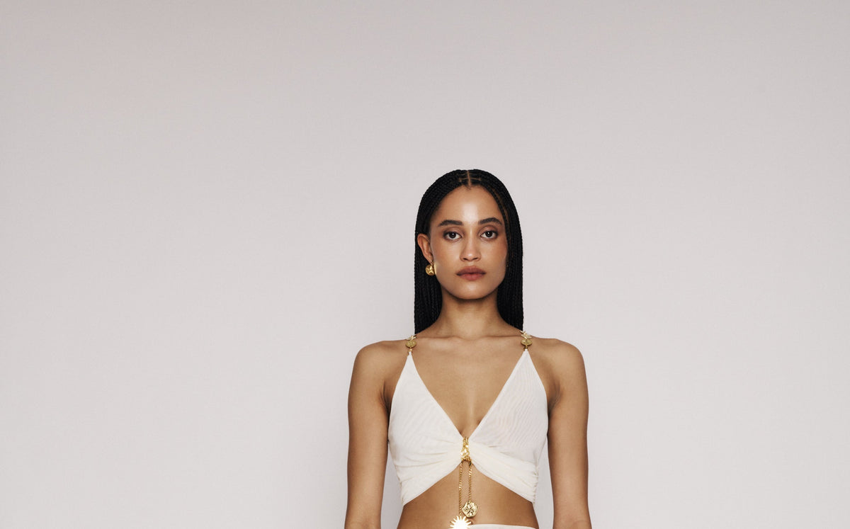 Halo Draped Satin Top — Sidera Paris