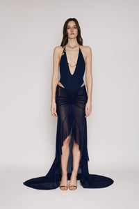 Salacia Navy Draped Skirt — Sidera Paris